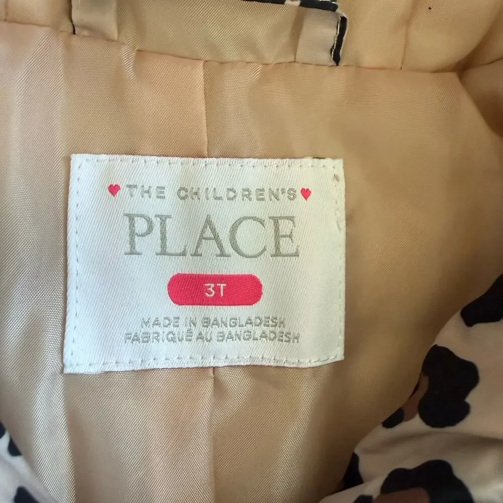 The Children's Place 3T Hooded Lined Full Zip Leopard Puffer Jacket Beige/Black